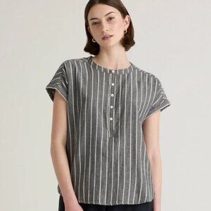 Quince Women's 100% Organic Cotton Gauze Roll Sleeve Shirt Gray Preppy Beach M